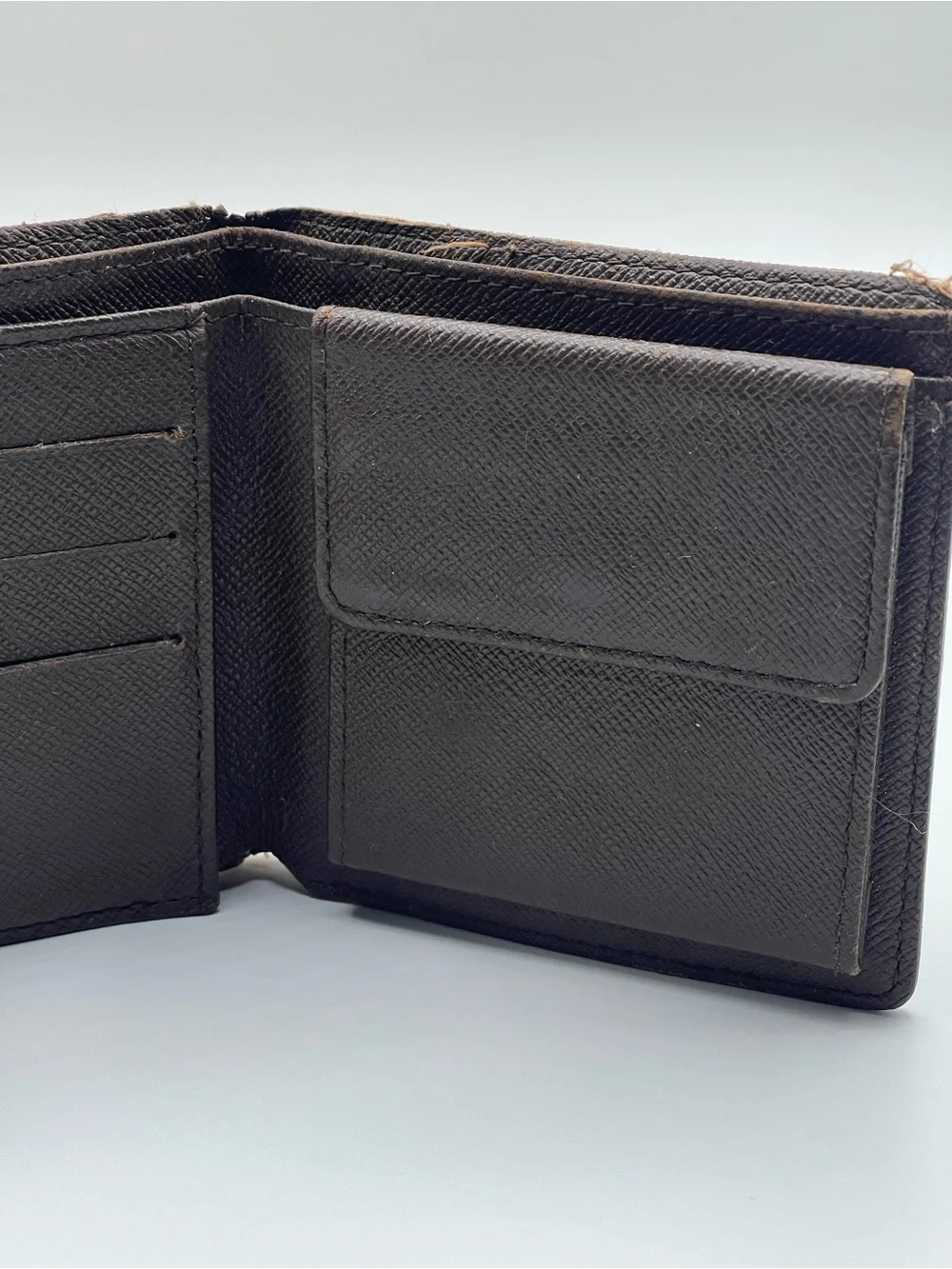 Louis Vuitton Damier Ebene Men’s Marco Bifold Wallet Hot Stamped Used LV